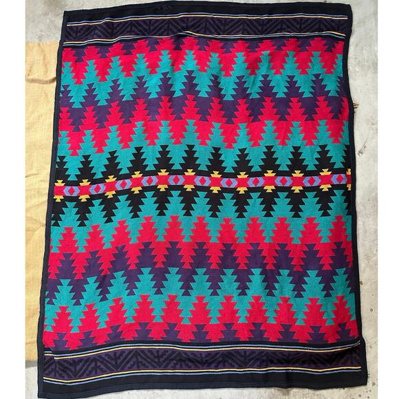 Vintage Navajo Tribal Throw Knit Blanket cotton Made In USA Reversible 62x48” - Picture 3 of 16